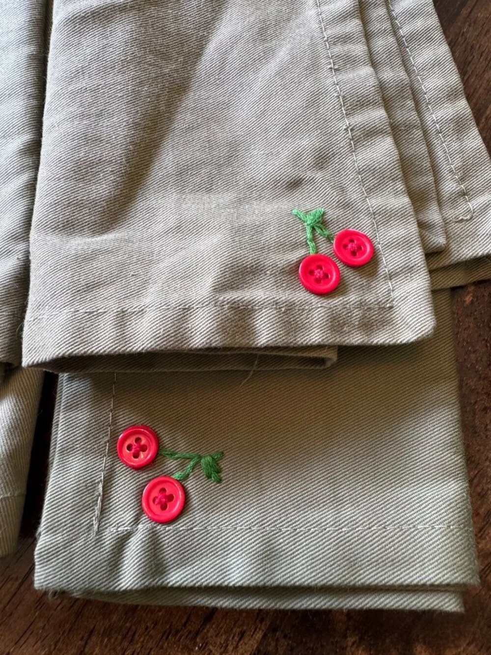 Custom Upcycled Napkin Set Fruit Button Embroidered Food Network Cloth Napkins